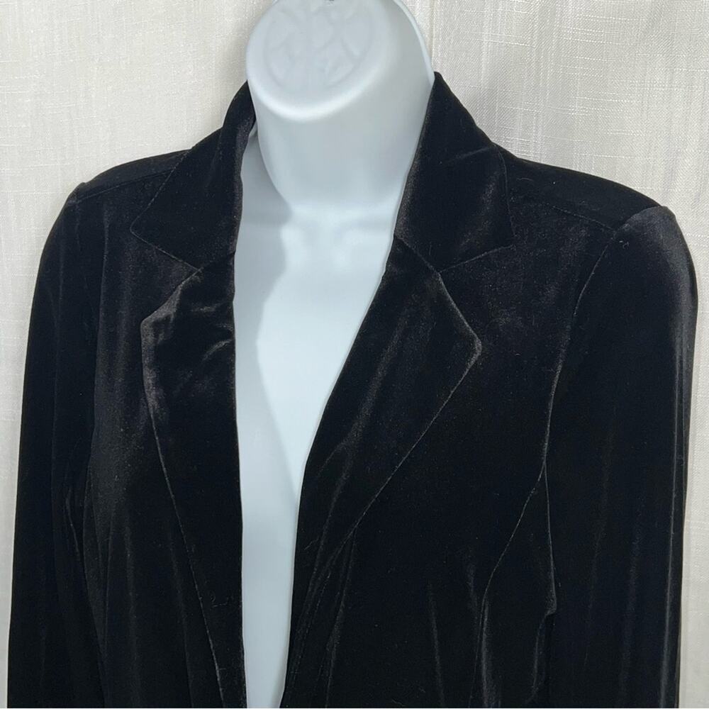 Tahari Black Velvet Stretch One Button Blazer Medium Holiday Evening Jacket - Picture 7 of 11